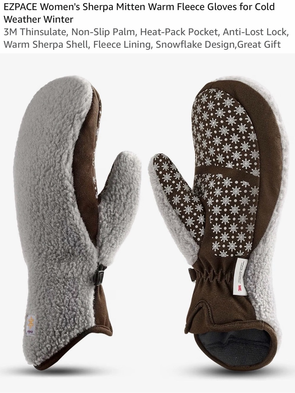 Kids Sherpa Mittens in Brown and Gray